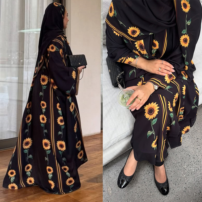 Street Fashion Dubai - ラマダン ムスリム ドバイ 控えめなカーディガン ロングドレス イスラムドレス