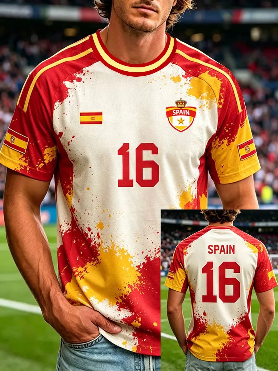Street Fashion In Spain - スペインサッカーファンTシャツ半袖通気速乾ストリートウェアカジュアルサッカーシャツおしゃれメンズ2026新作