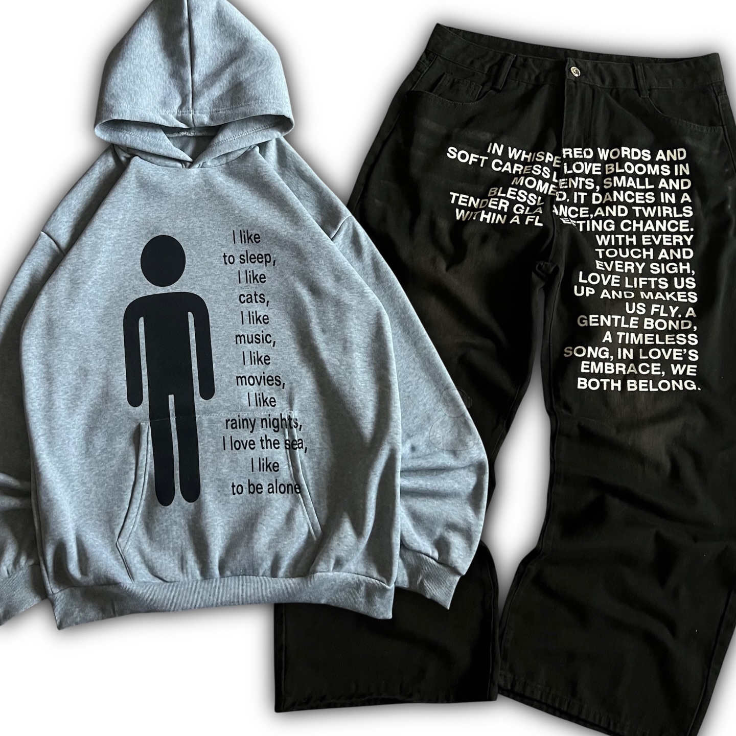 Street Fashion Hip Hop - アメリカンパターンレタージーンズ Y2K メンズパーカーセット ストリートウェア ゴシック 原宿系