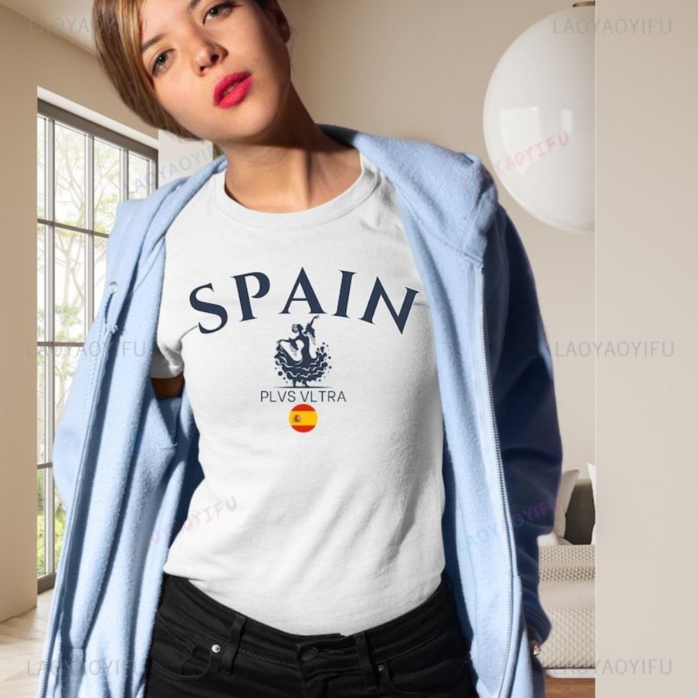 Street Fashion In Spain - スペイン国旗グラフィックプリント Tシャツ女性用スペインフラメンコシャツスペイン旅行ギフトコットントップスストリートファッション女性 Tシャツ