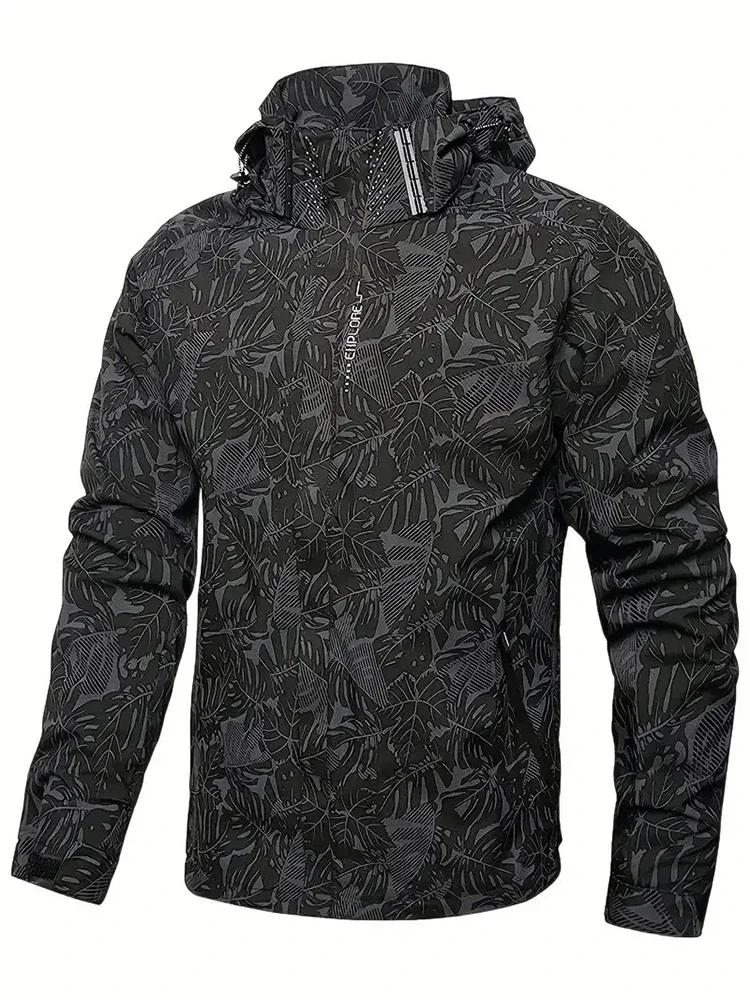 Windbreak Shell Jacket - メンズカジュアル防水ウインドブレーカー釣りハイキングジャケットフルジップアップフード付きシェルアウトドアハイキングコート秋用プラスサイズ5XL