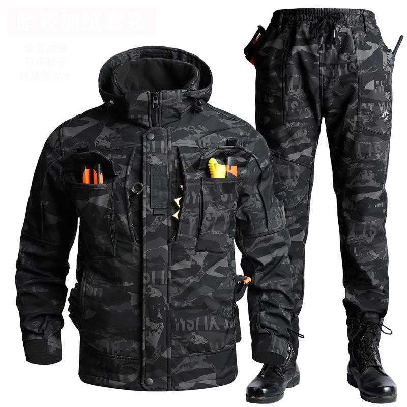 Windbreak Shell Jacket - 冬用メンズマウンテンスキーウォームセット メンズソフトシェルウィンドブレーカージャケット+パンツ 2ピース メンズ防水タクティカルトラックスーツコート