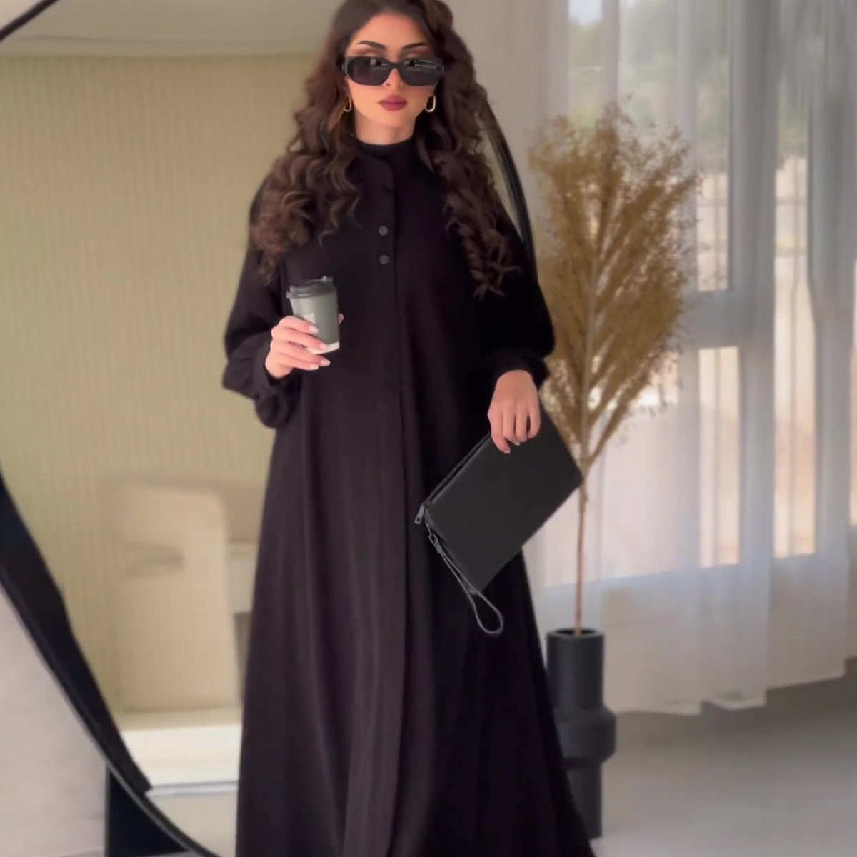 Street Fashion Dubai - 2026年春新作通勤ストリートファッション無地デザインフレアドレスローブアバヤラマダン ドバイラグジュアリーイスラムエレガント