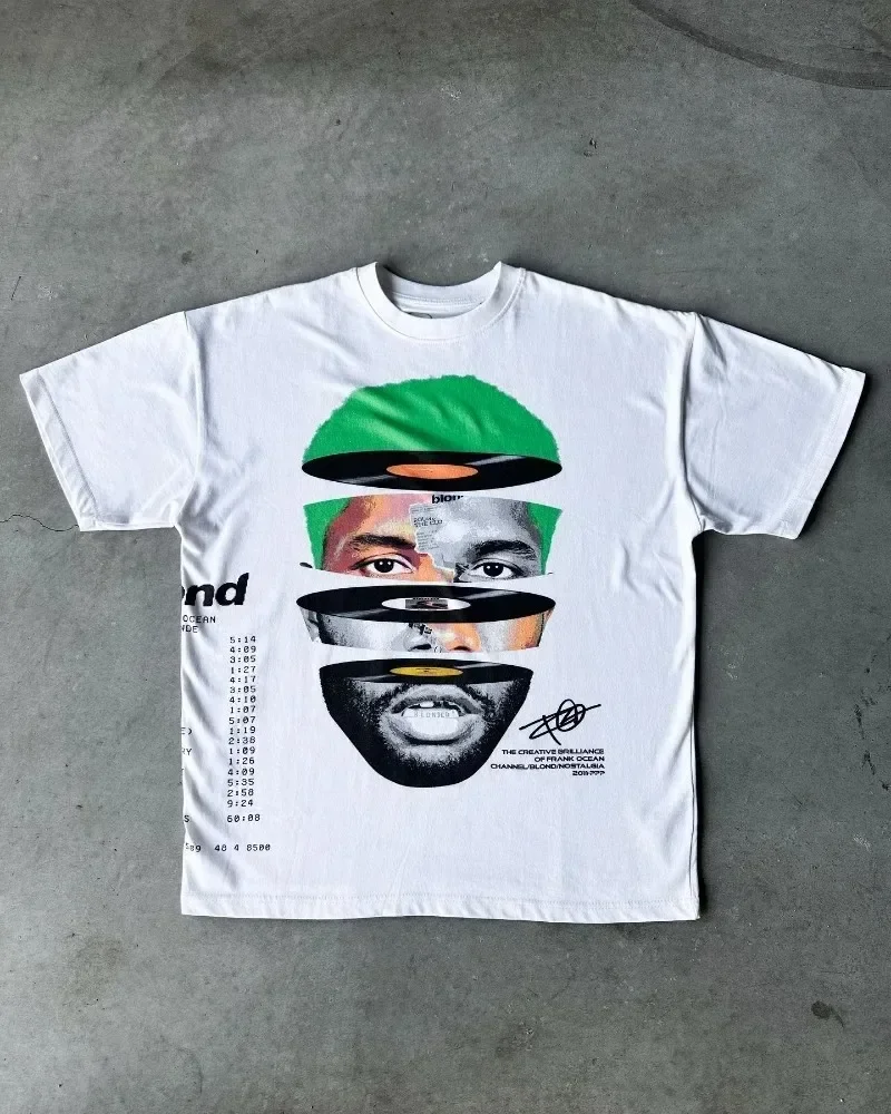 Street Fashion Goth - Y2K 新アメリカンレトロストリートポートレートプリント半袖 Tシャツ男性ゴス原宿ファッションカップルカジュアルルーズ特大トップ