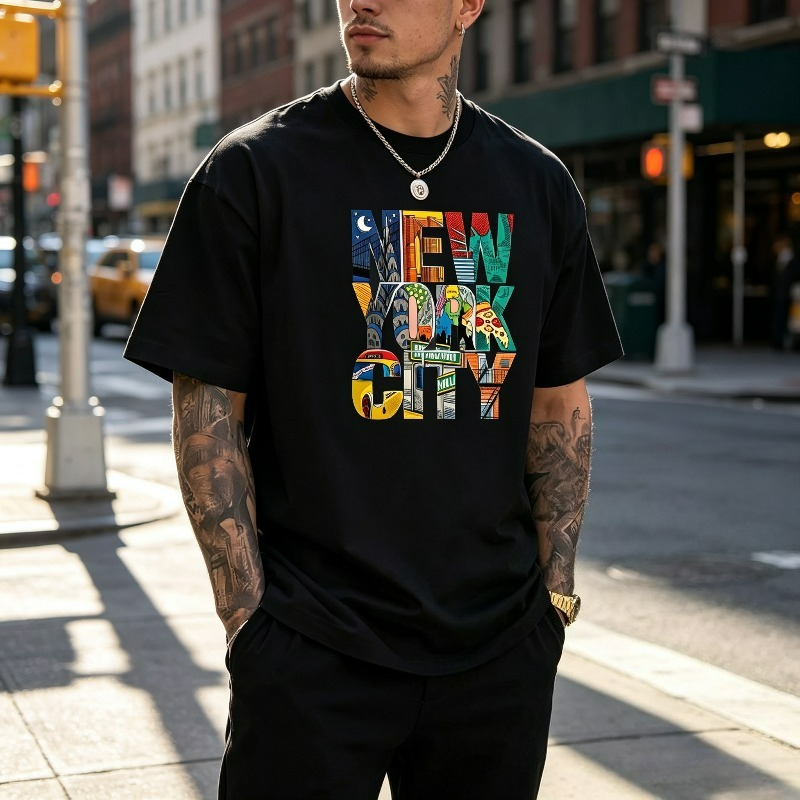 Street Style New York Fashion - ニューヨークシティ グラフィック Tシャツ メンズ カラフル NYC