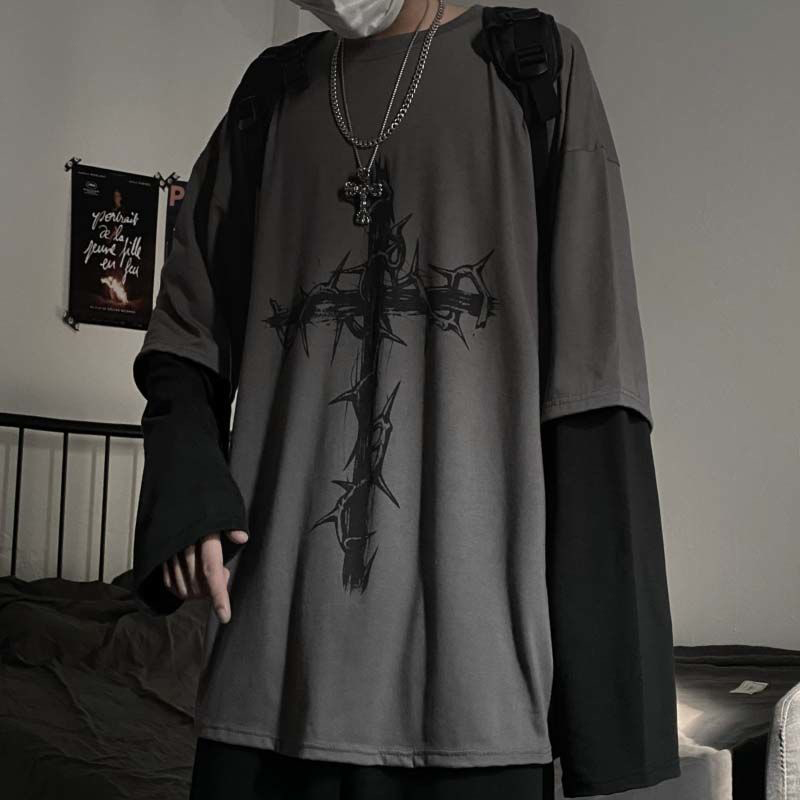 Street Fashion Goth - グランジ服女性長袖エモ Tシャツカジュアル原宿男性美的祈りゴストップ Alt ストリートファッション Tシャツインディーパンク