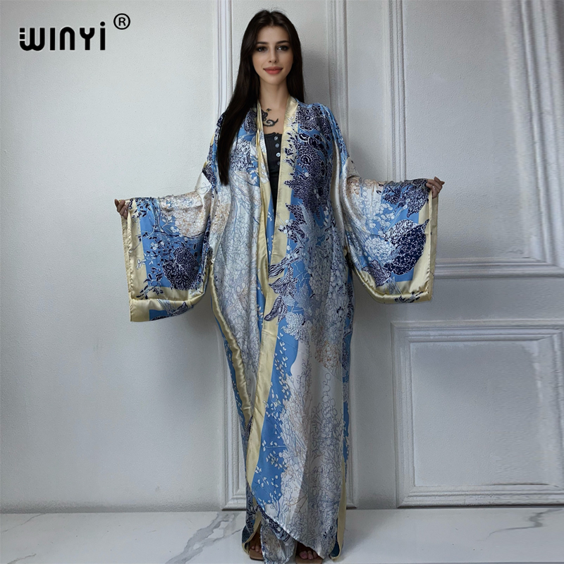 Street Fashion Dubai - Winyi-女性のためのボヘミアンプリント着物ドレス、夏のファッション、アフリカのカバーアップ、マキシドレス、カーディガン、ビーチウェア、ラグジュアリードゥバイアバヤ、2021