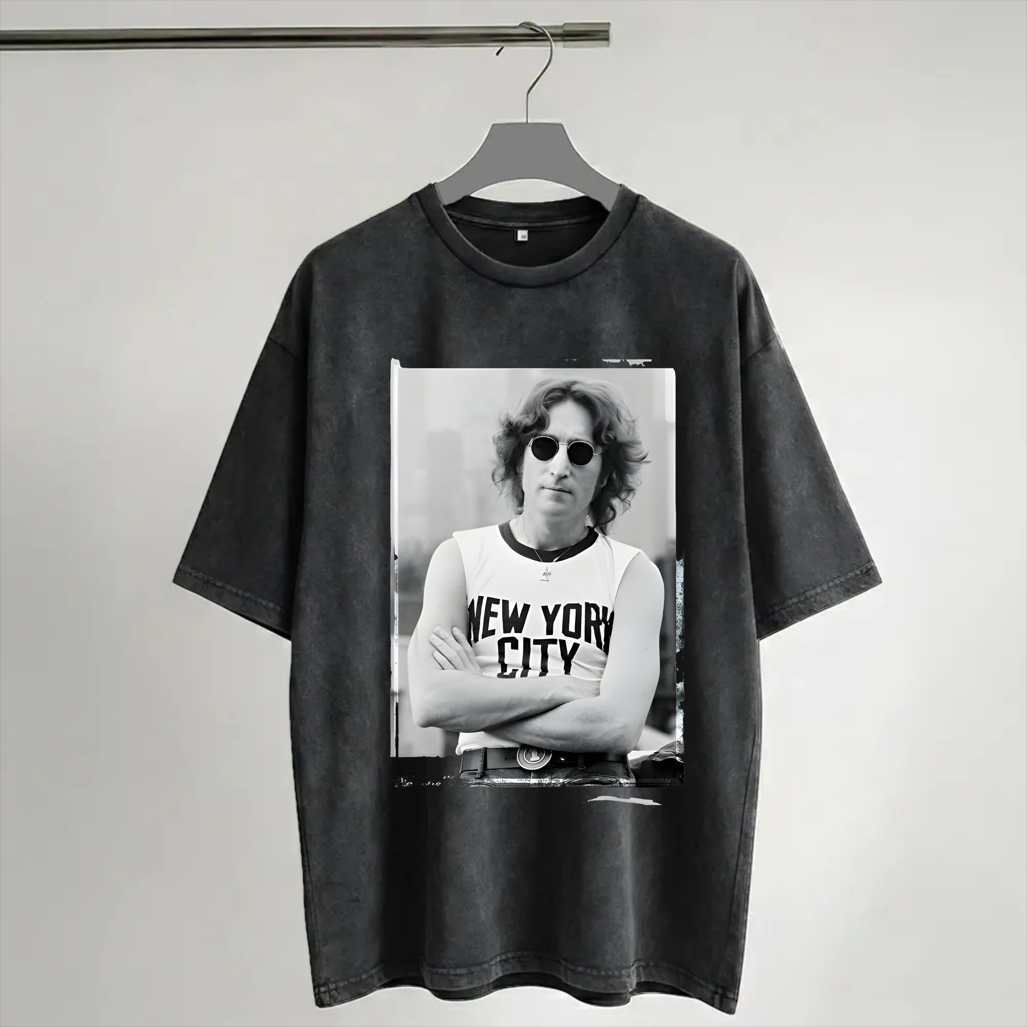 Street Fashion Of New York - 原宿ウォッシュドシャツ ジョン・レノン 1972 ライブニューヨークシティ衣装 ファッション Tシャツ
