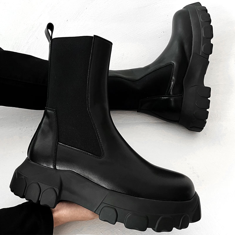 Street Fashion Hip Hop - メンズファッション ヒップホップ ロック ハイチェルシーブーツ スリッポン 本革靴