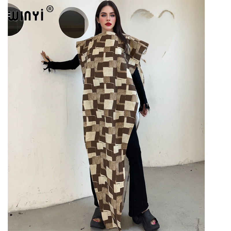 Street Fashion Dubai - WINYI オリジナルメイク古いデニムポンチョ女性ファッションアフリカレディースホリデーマキシケープドレスパーティードレスアバヤドバイ高級