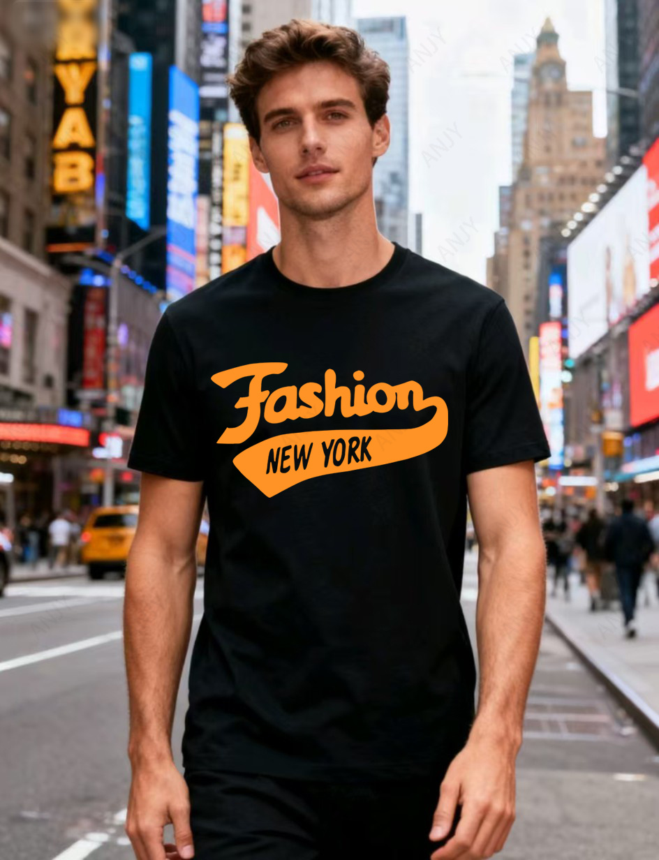 Street Style New York Fashion - ニューヨークストリートスタイルレタープリントTシャツルーズカジュアルデイリーカップルスタイルラウンドネック半袖ピュアコットントップ