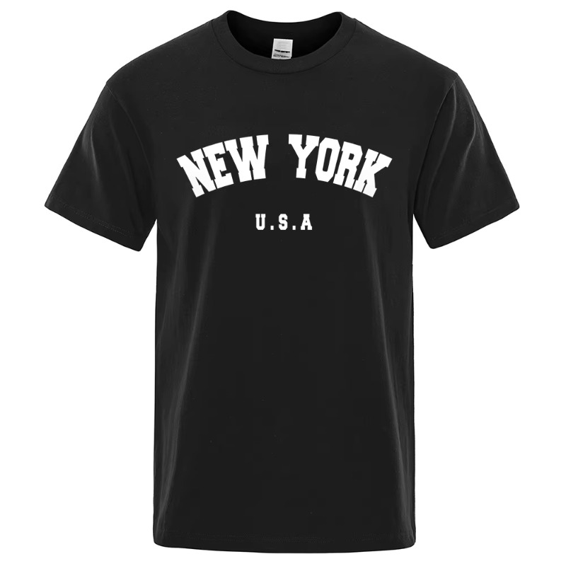 Street Style New York Fashion - 米国ニューヨーク米国シティストリートプリント Tシャツ男性用ルーズオーバーサイズ Tシャツファッション通気性半袖綿服