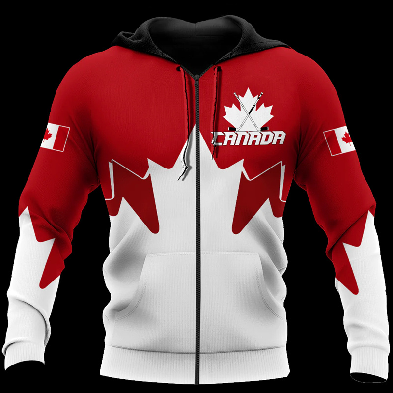 Street Fashion Canada - 男性と女性のためのメープルリーフ生成されたジップパーカー、3Dオーバープリント、ストリートスウェットシャツ、y2k服、ファッションプルオーバー、新しい、カナダ