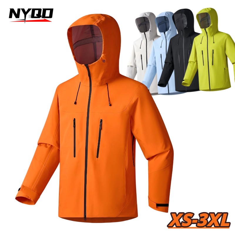 Windbreak Shell Jacket - 完全にテープ加工されたハードシェルフード付きジャケット 防水 防風 防汚 アウトドア機能性コート ハイキングや登山に最適