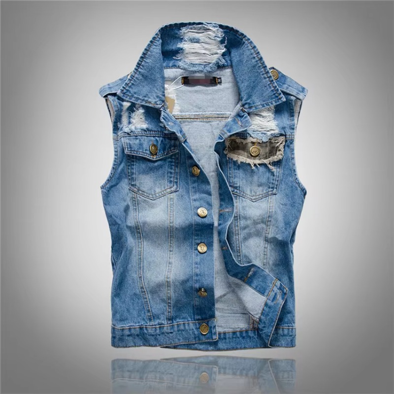 Street Fashion Style Male - メンズブルーデニムジャケット,スリムフィット,ストリートウェア,穴あき,ファッショナブル,ラージサイズ,5XL