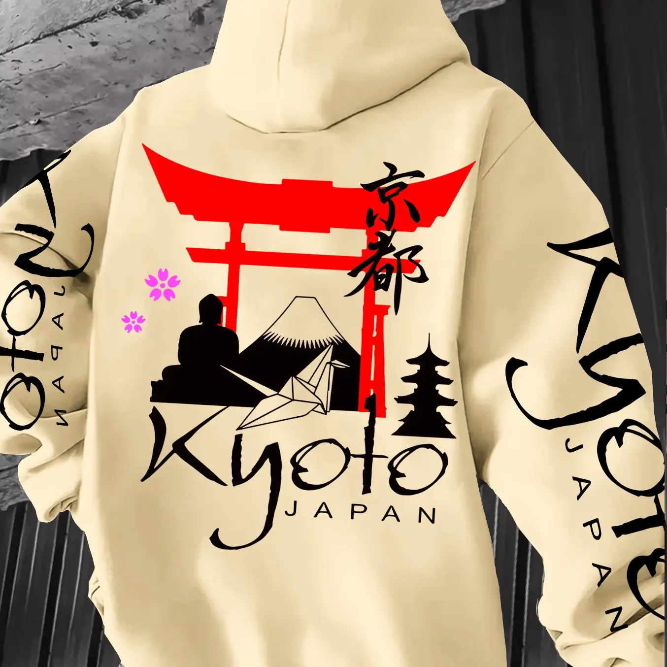 Street Fashion Kyoto - 京都をテーマにした日本のY2Kスタイルデザイン要素を取り入れたフーディー。ストリートカルチャーやトレンディなファッションに最適です。