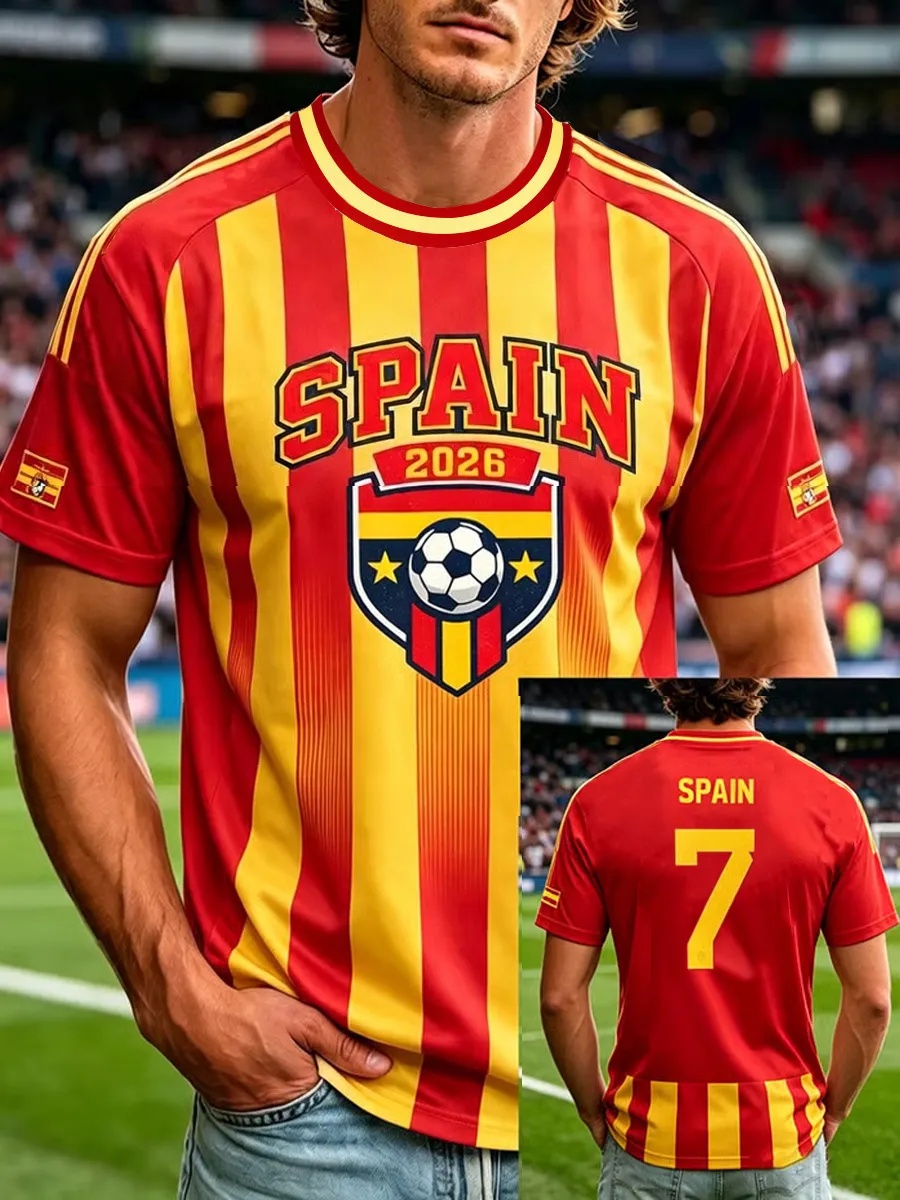 Street Fashion In Spain - スペインサッカーファンTシャツ半袖通気速乾ストリートウェアカジュアルサッカーシャツおしゃれメンズ2026新作