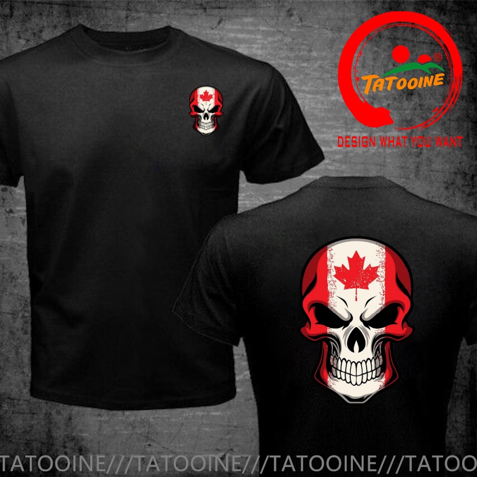 Street Fashion Canada - 面白いデザインのカナダ国旗が描かれたスカル SRed ダブルットメンズファッショントレンディカジュアル服スタイリッシュなトップス Tシャツレジャー Tシャツ