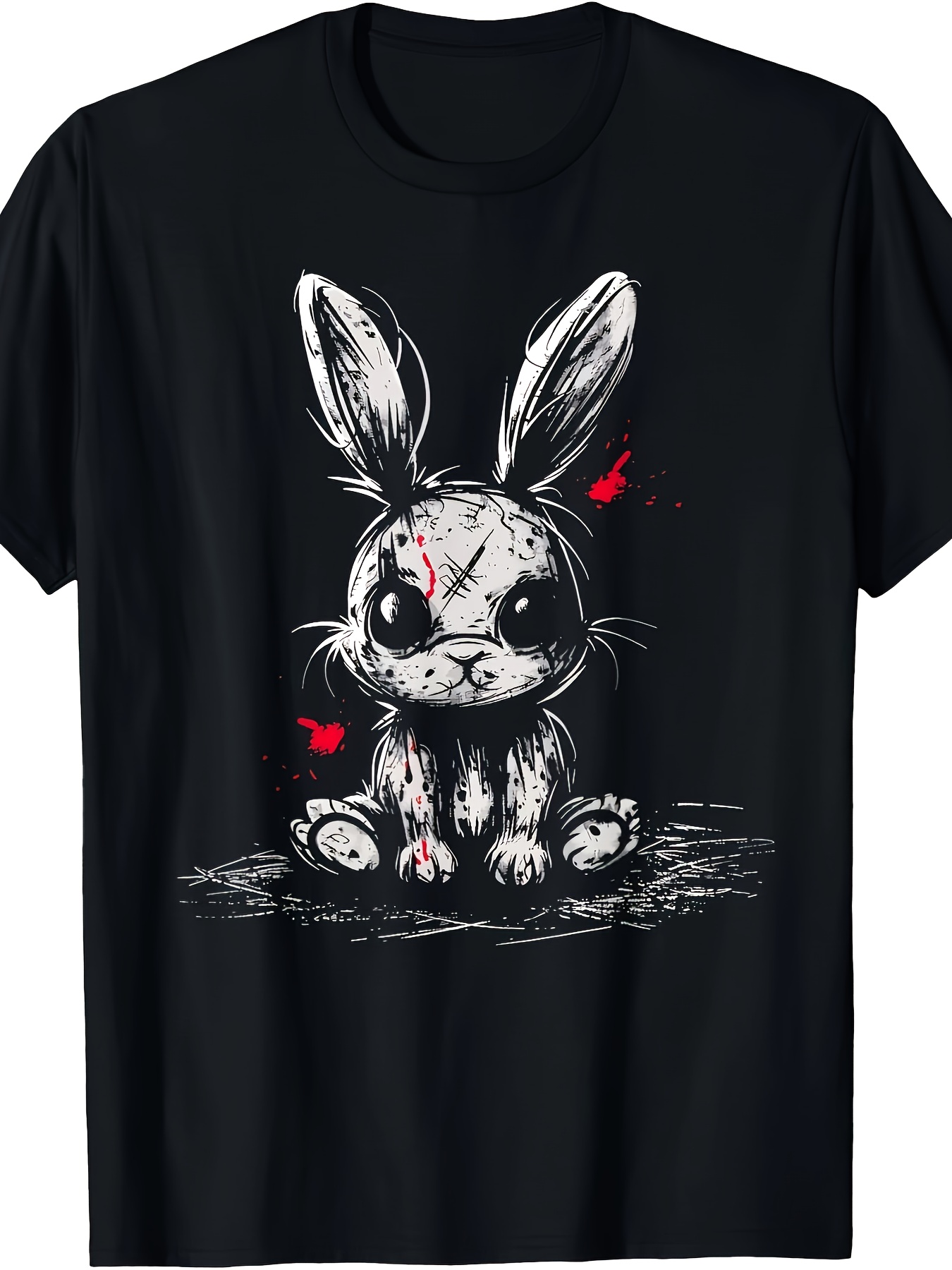 Street Fashion Goth - 邪悪なホラーバニーラビット不気味で可愛いオルタナティブゴスグランジデーモンTシャツ綿100%、220g、季節感のあるカジュアルでトレンディなメンズ、ラウンドネックハイストリート純綿半袖Tシャツ、ファッションブティックTシャツ、カジュアルウェアパターンプリントコットンクルーネックTシャツ