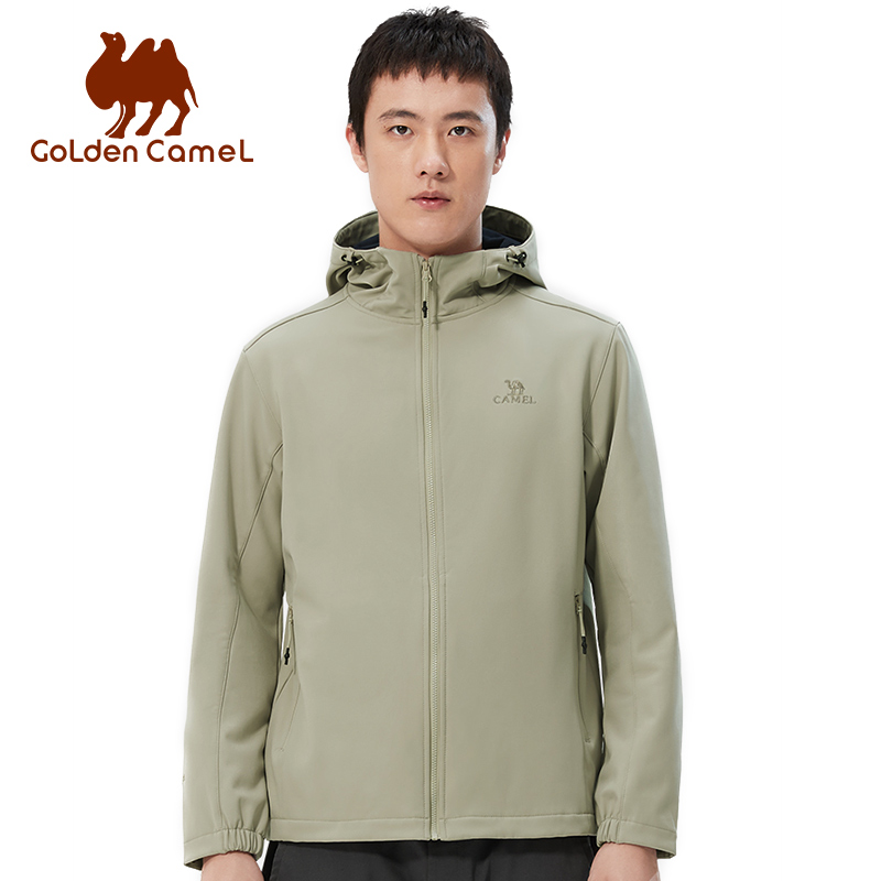 Windbreak Shell Jacket - ゴールデンキャメル ハイキングジャケット メンズ ソフトシェルジャケット レディース プラスベルベット