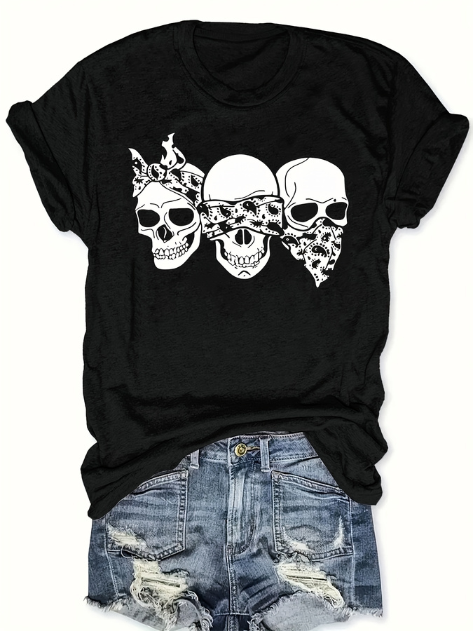 Street Fashion Style Male - ハッピーカートゥーンスカルTシャツ、ルーズフィット、ラウンドネック、半袖、女性用ファッショナブルなトップス、ファシ向けのトレンディなストリートウェアスタイル