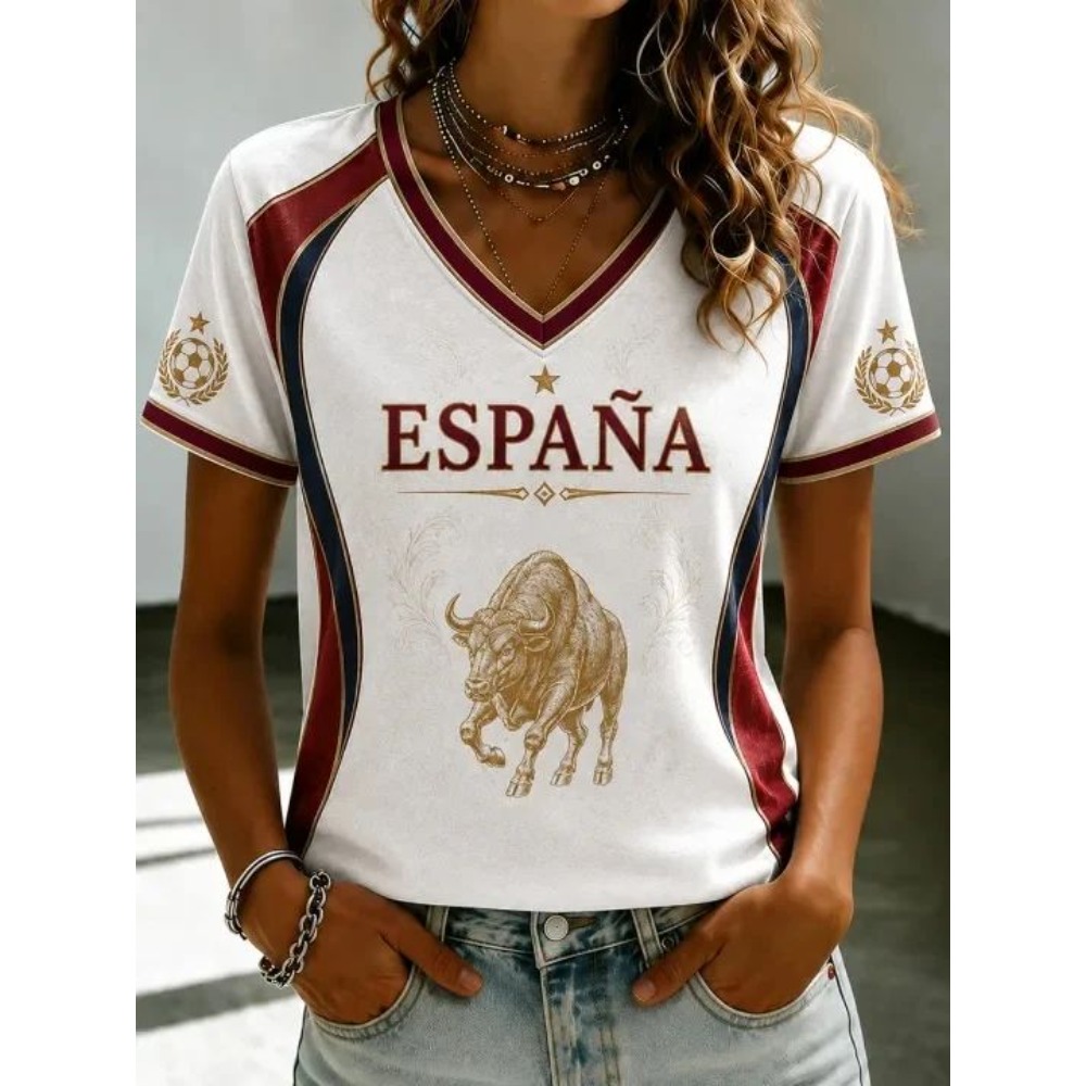 Street Fashion In Spain - 2026年夏スペインサッカーファンTシャツ袖付き通気性速乾ストリートウェアカジュアルサッカースポーツシャツおしゃれ