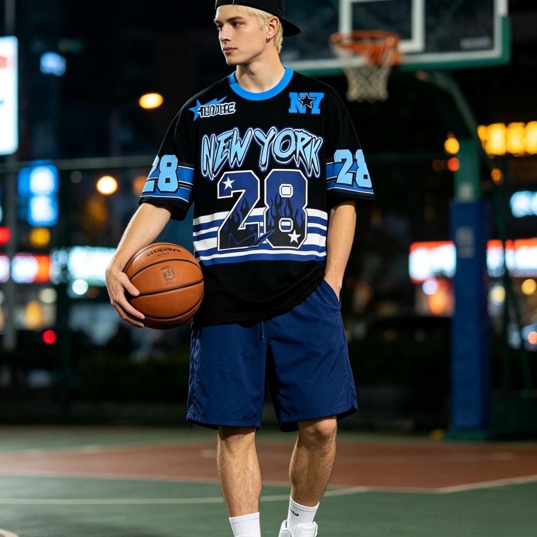 Street Style New York Fashion - メンズサマーTシャツ ニューヨークレターグラフィック半袖ルーズスポーツTシャツ Y2Kストリートスタイルファッションカジュアルウェア