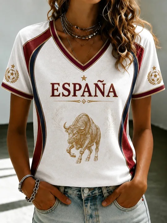 Street Fashion In Spain - スペインサッカーファンTシャツ 長袖 通気性 速乾性 ストリートウェア カジュアル