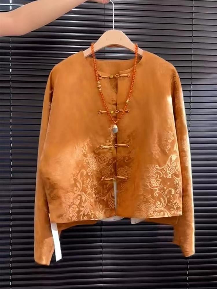 Street Fashion Style Youtube - 新しいハイエンドサテンオレンジ花柄刺繍ソンジントップ中国風ストリートファッション女性の漢服ストレートチューブレギュラー丈
