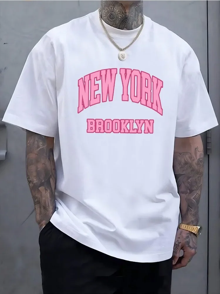 メンズサマーコットン半袖Tシャツ ピンク ニューヨーク ブル - Street Fashion Of New York のレビューと価格