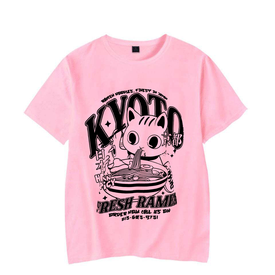かわいい京都猫プリント男性女性 Tシャツ猫食べるラミアン麺パ - Street Fashion Kyoto のレビューと価格