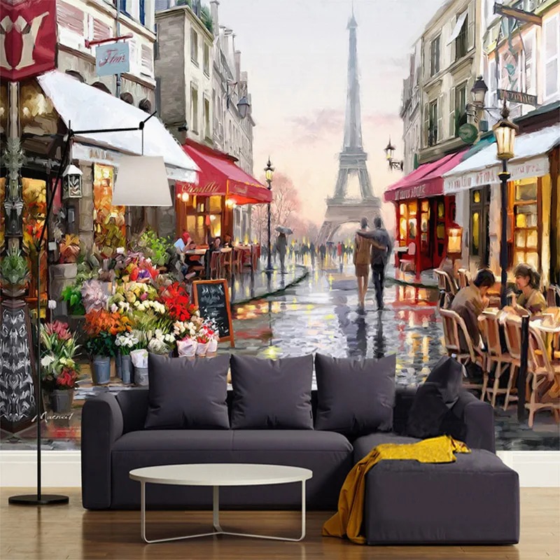 ヨーロッパスタイルのストリート油絵 3D 写真花風景カフェレ - Street Fashion Wallpaper のレビューと価格