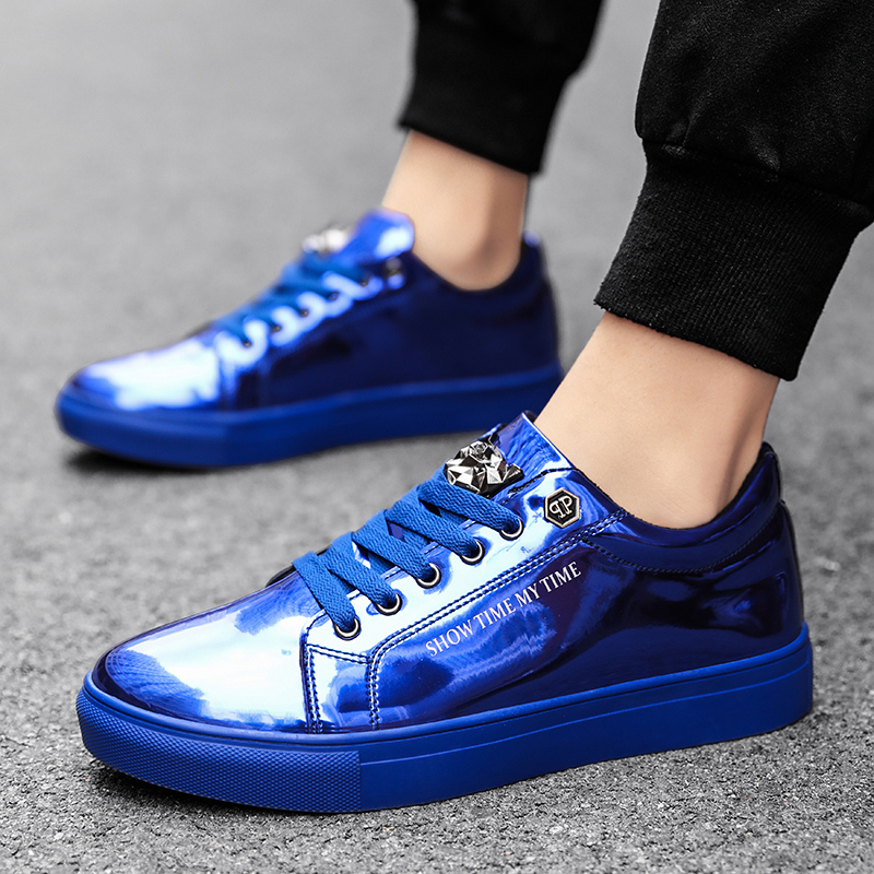 高級メンズカジュアルスニーカー、ブルーの光沢のあるファッショ - Street Fashion Style Male のレビューと価格