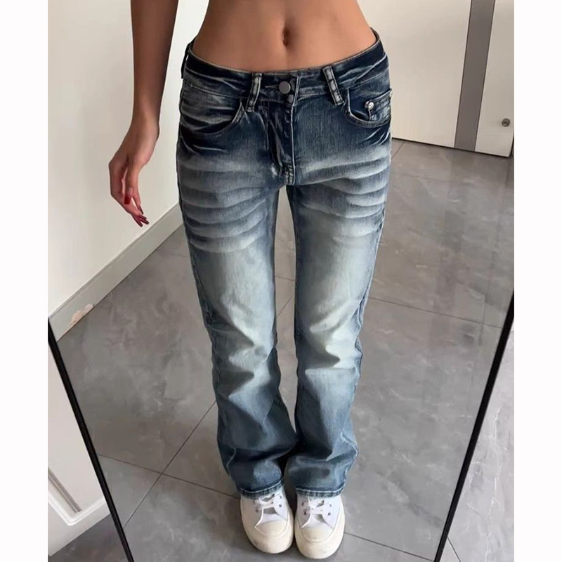 女性レトロデザイナーストレートレッグフレアジーンズガールズハ - Street Fashion Korean Girl のレビューと価格