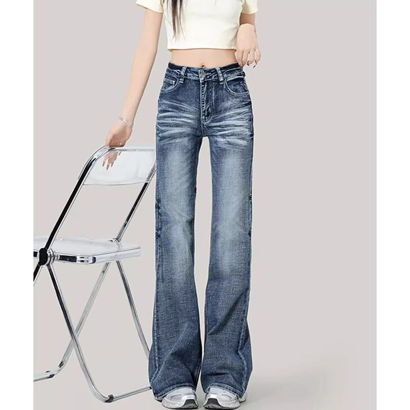 女性レトロデザイナーストレートレッグフレアジーンズガールズハ - Street Fashion Korean Girl のレビューと価格