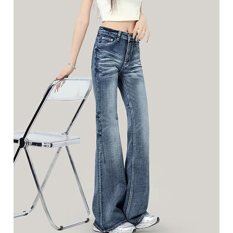 女性レトロデザイナーストレートレッグフレアジーンズガールズハ - Street Fashion Korean Girl のレビューと価格