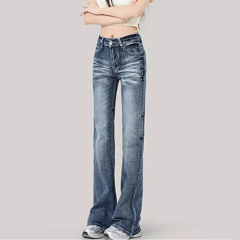 女性レトロデザイナーストレートレッグフレアジーンズガールズハ - Street Fashion Korean Girl のレビューと価格
