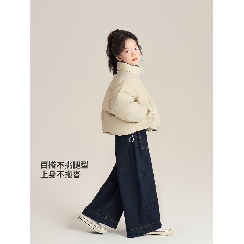 子供ダークブルーハイウエストジーンズ子供女の子秋のファッショ - Street Fashion Korean Girl のレビューと価格