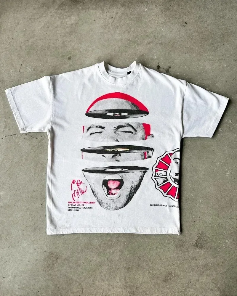 Y2K 新アメリカンレトロストリートポートレートプリント半袖 - Street Fashion Goth のレビューと価格