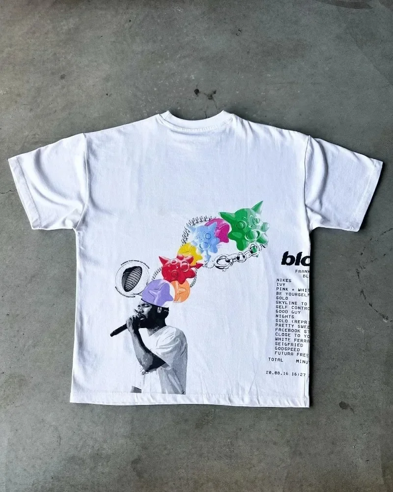 Y2K 新アメリカンレトロストリートポートレートプリント半袖 - Street Fashion Goth のレビューと価格