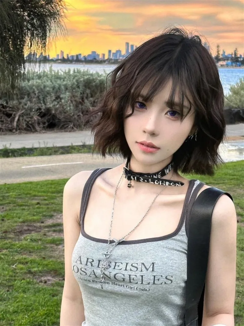 ファッションアメリカンコントラストカラーレタープリントタンク - Street Fashion Korean Girl のレビューと価格