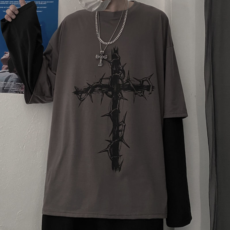 グランジ服女性長袖エモ Tシャツカジュアル原宿男性美的祈りゴ - Street Fashion Goth のレビューと価格