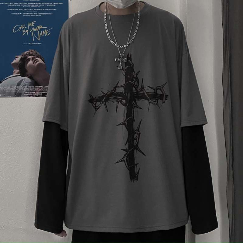 グランジ服女性長袖エモ Tシャツカジュアル原宿男性美的祈りゴ - Street Fashion Goth のレビューと価格