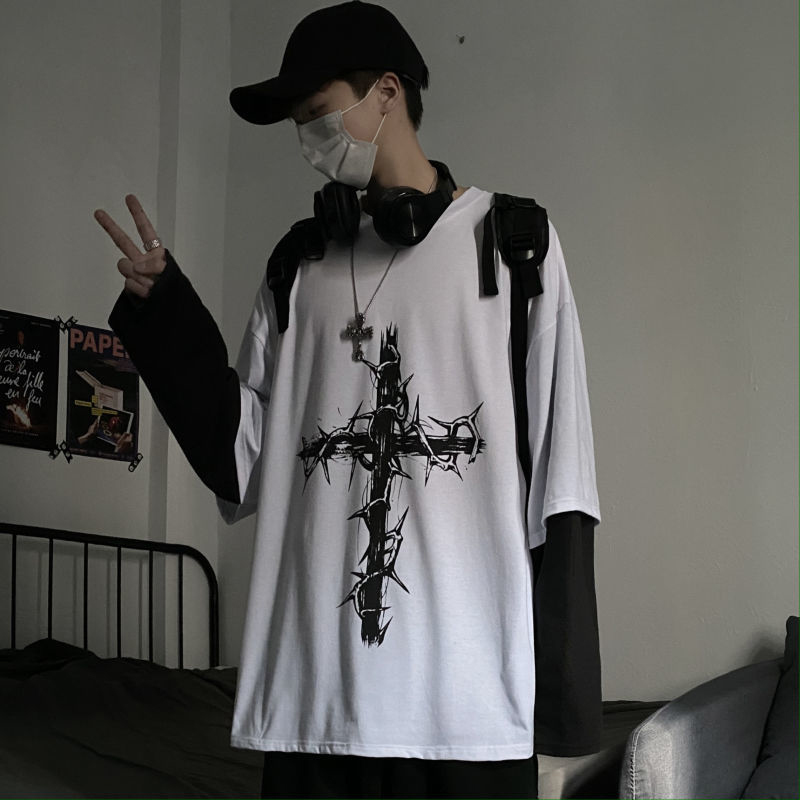 グランジ服女性長袖エモ Tシャツカジュアル原宿男性美的祈りゴ - Street Fashion Goth のレビューと価格