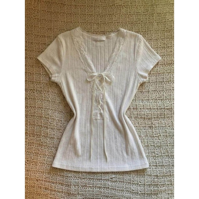 ファッションネクタイ半袖 Tシャツ女性韓国スタイルエレガント - Street Fashion Korean Girl のレビューと価格