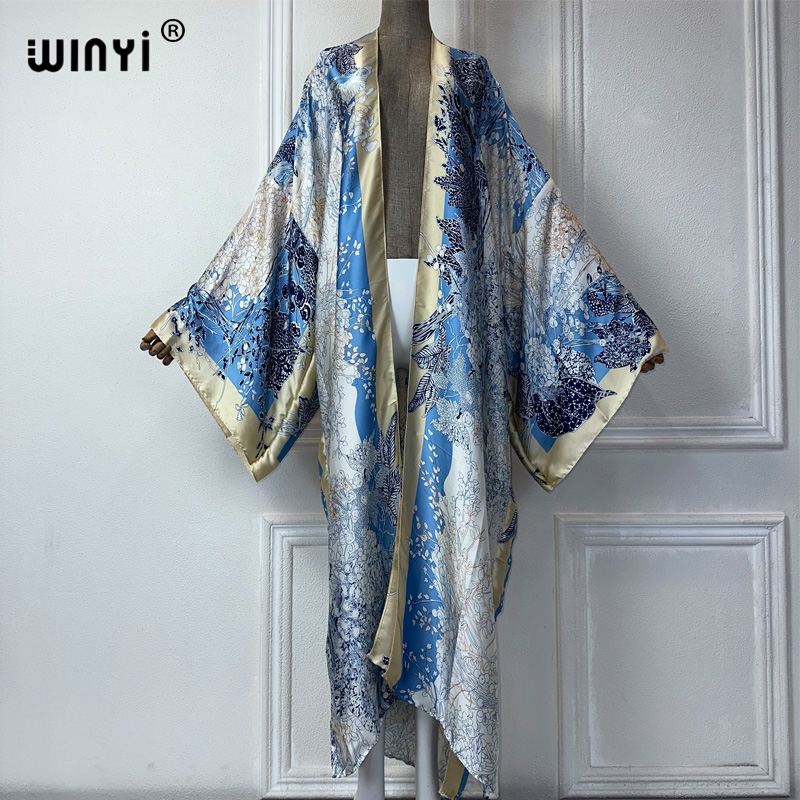 Winyi-女性のためのボヘミアンプリント着物ドレス、夏のフ - Street Fashion Dubai のレビューと価格