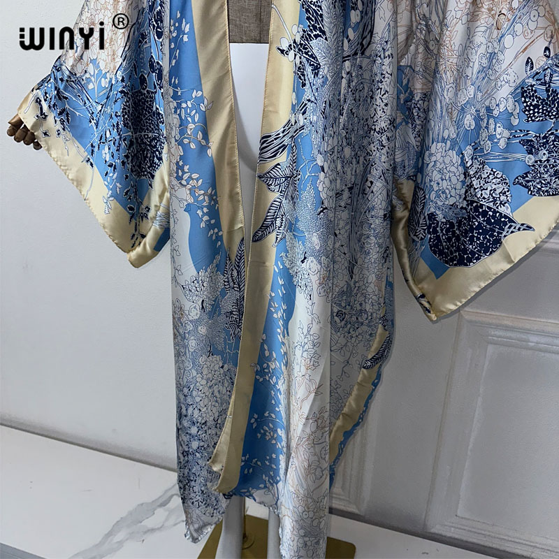 Winyi-女性のためのボヘミアンプリント着物ドレス、夏のフ - Street Fashion Dubai のレビューと価格