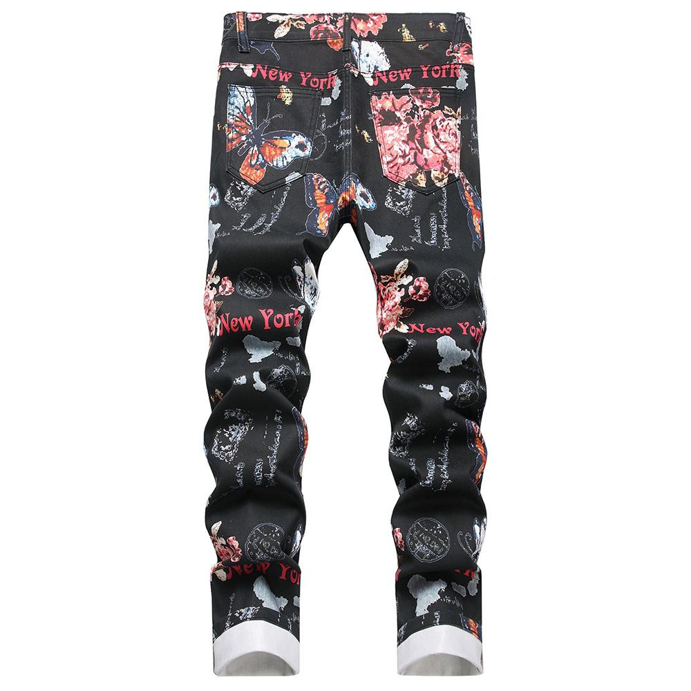 メンズデジタルプリントジーンズファッションフラワーバタフライ - Street Fashion Of New York のレビューと価格