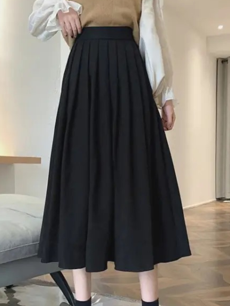 女性のヴィンテージプリーツロングスカート,ハイウエスト,韓国 - Street Fashion Korean Girl のレビューと価格