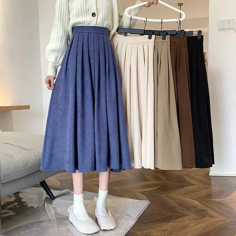 女性のヴィンテージプリーツロングスカート,ハイウエスト,韓国 - Street Fashion Korean Girl のレビューと価格